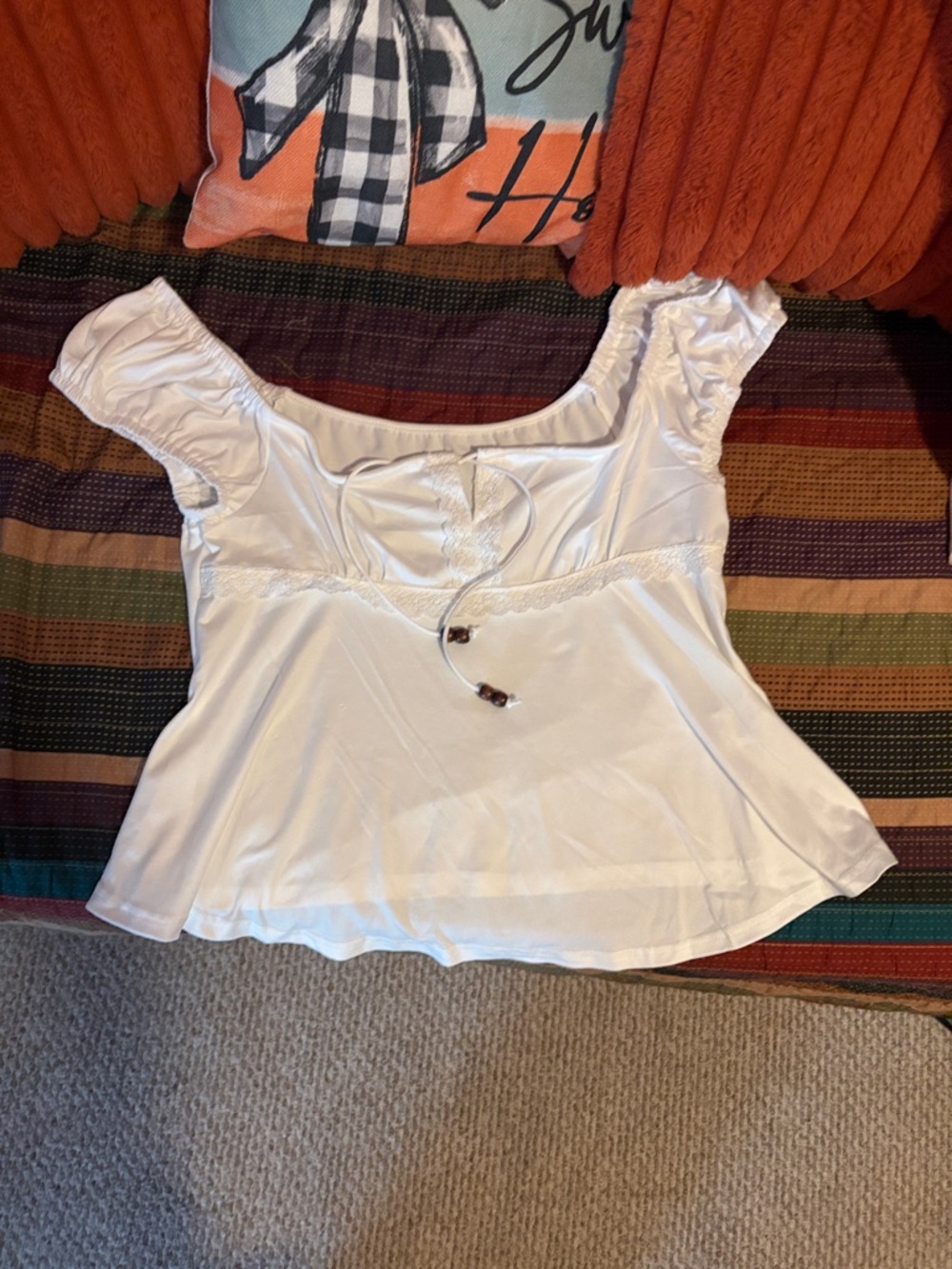 White Women's Square-Neck Flutter Sleeve Top